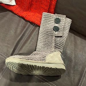 On pair of cute gray fuzzy Ugg’s